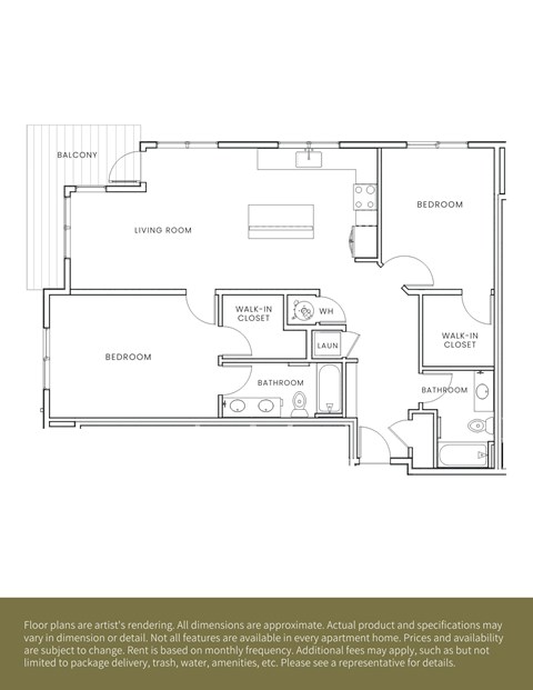Floor plan for 2 beds, 2 baths, 1187 sqft